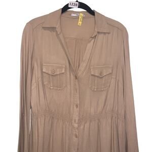 Desert Chic, Soft Utility,  Papaya, Khaki, Collared, Button,, M
